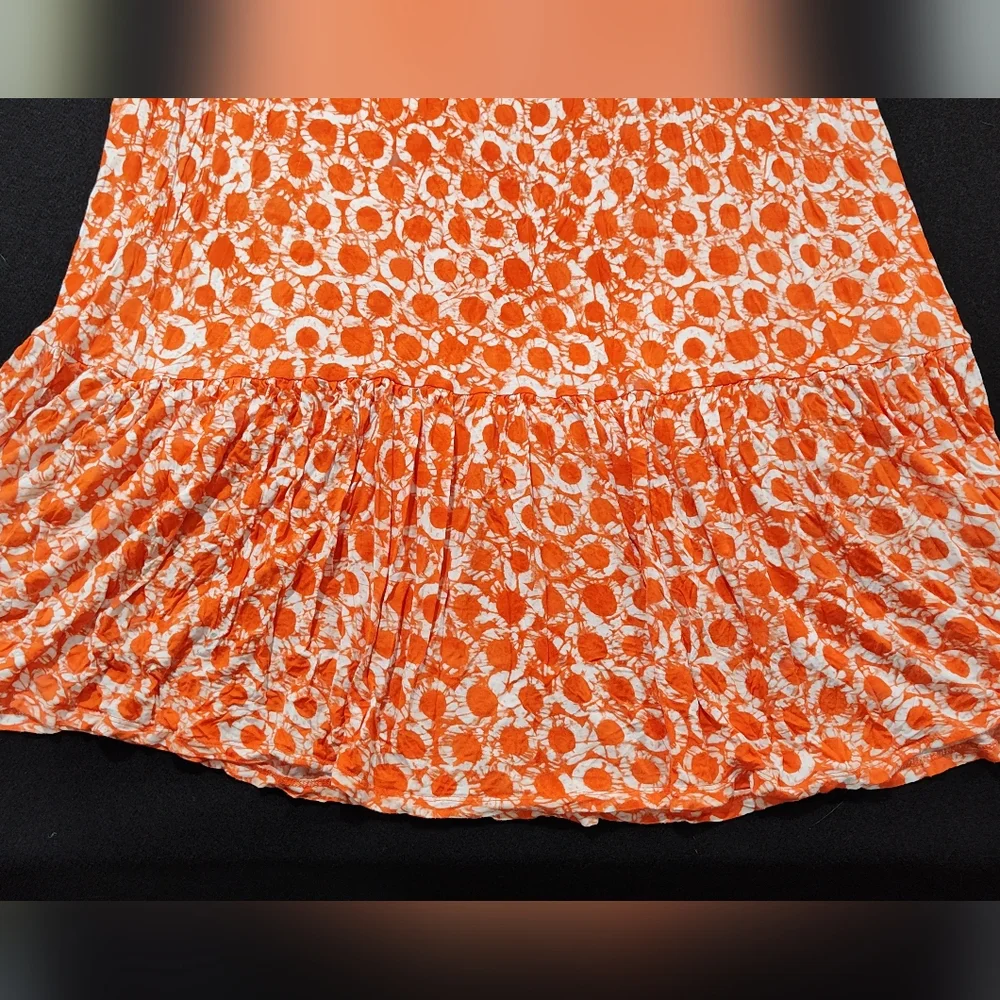 Michael Kors Women’s L Orange White Strapless Maxi Dress Ruffle Hem Summer - Picture 3 of 9